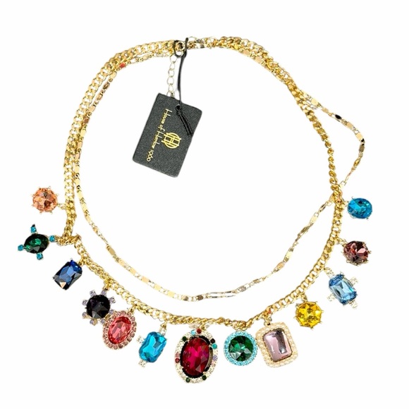 🦋House of Harlow 1960 Gold Tone Multicolor Gemstone 17in Necklace